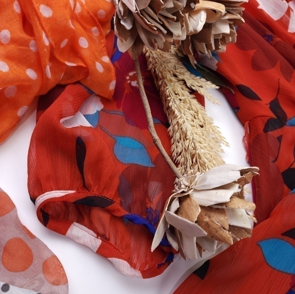 CHAPS Reddish Orange Blue Floral Dress Size 4 - Picture 7 of 15